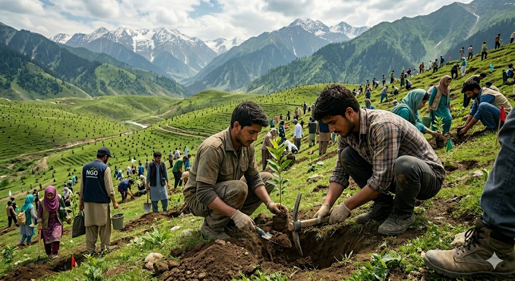 Volunteers planting tree